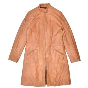 Sleek Modern Vintage Camel leather coat_EVC!!!
